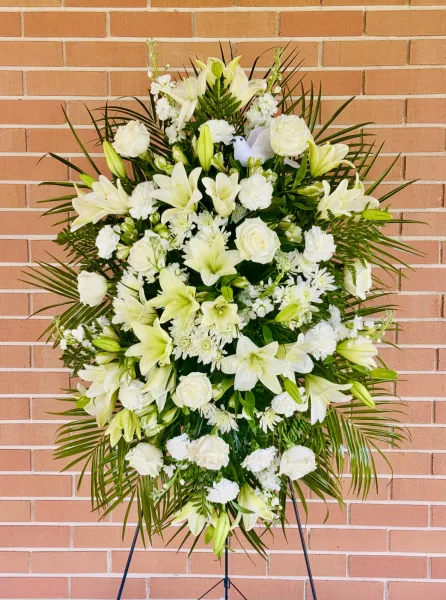 White Lily and Rose Standing Spray — Alabaster Florist