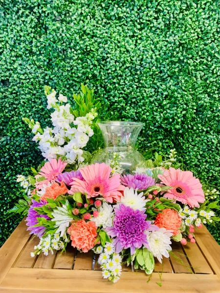 Mum, Gerbera and Carnation Cremation Arrangement — Alabaster Florist