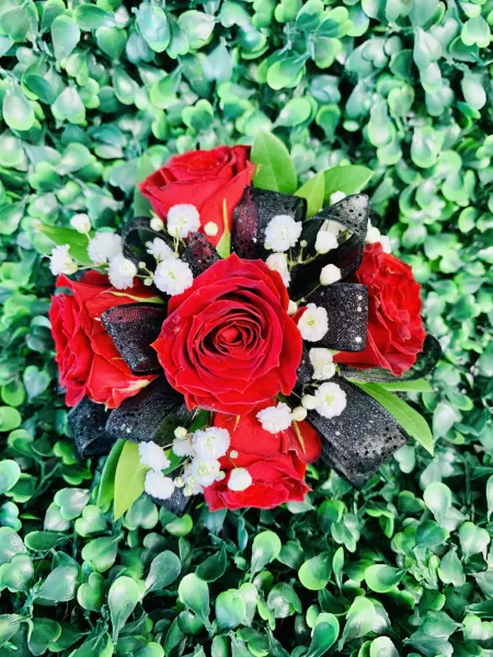 Red Spray Rose Corsage — Alabaster Florist