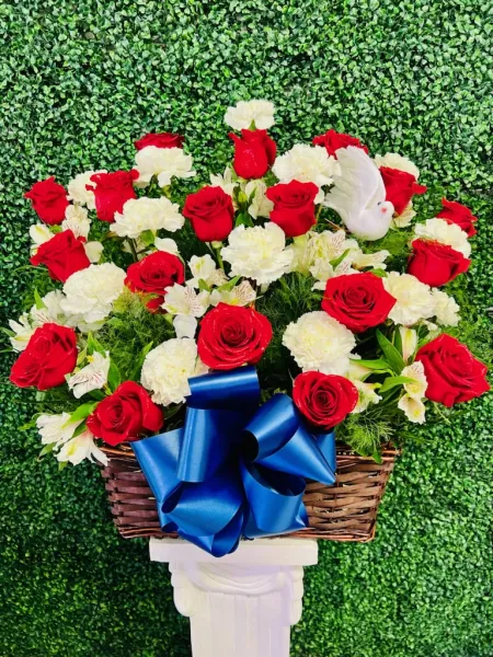 Rose and Carnation Basket Arrangement — Alabaster Florist