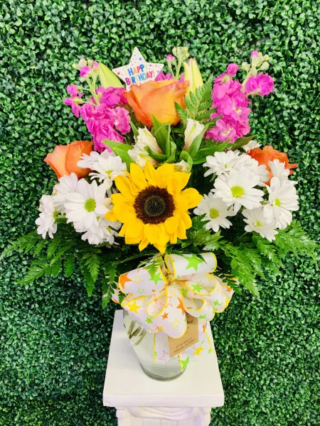 Rose and Sunflower Birthday Arrangement — Alabaster Florist